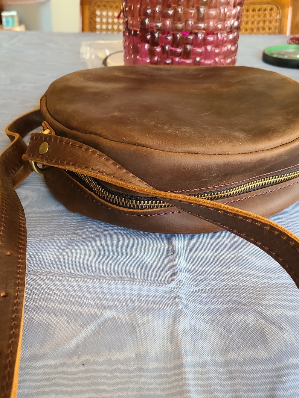 Brown Leather Round Crossbody Bag - Classic Shoulder Bag
